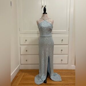 Aqua Formal Sparkly Ice Blue Prom Evening Dress